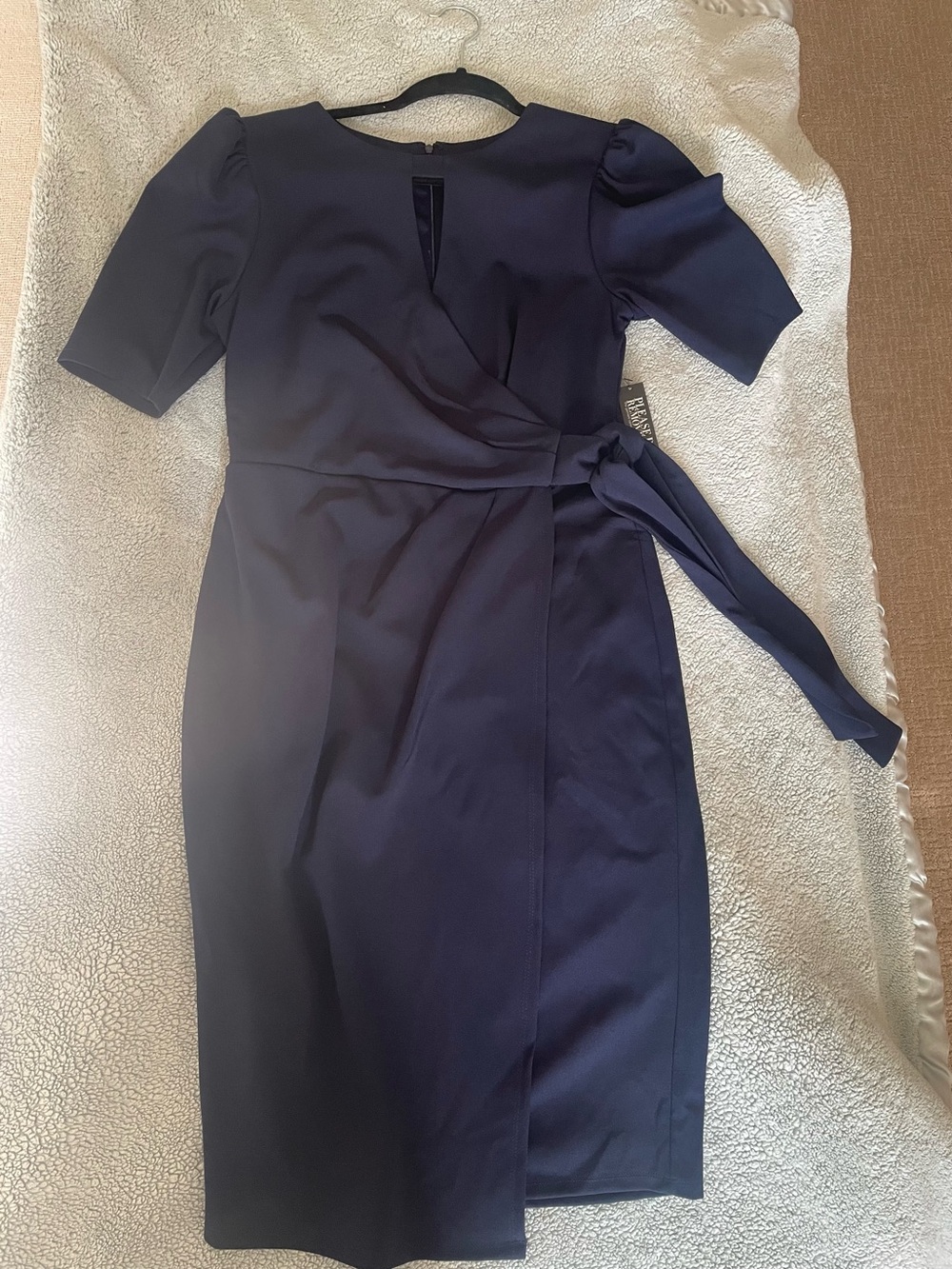 NWT New York & Company Navy Wrap-Front Midi Dress with Tie
